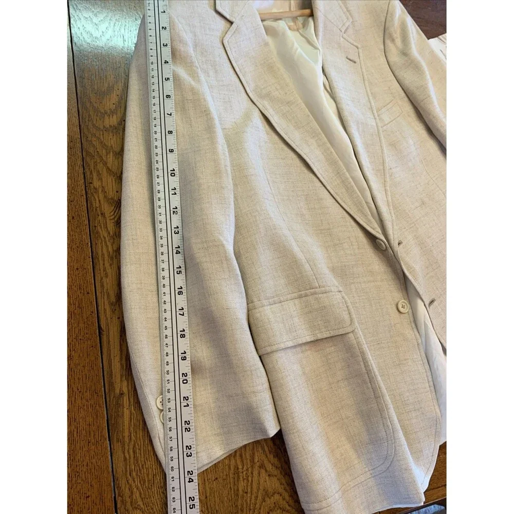 Vtg 70's Ernesto Bellini Linen Blazer Men's 44 Reg Beige Jacket 2 Button Lined